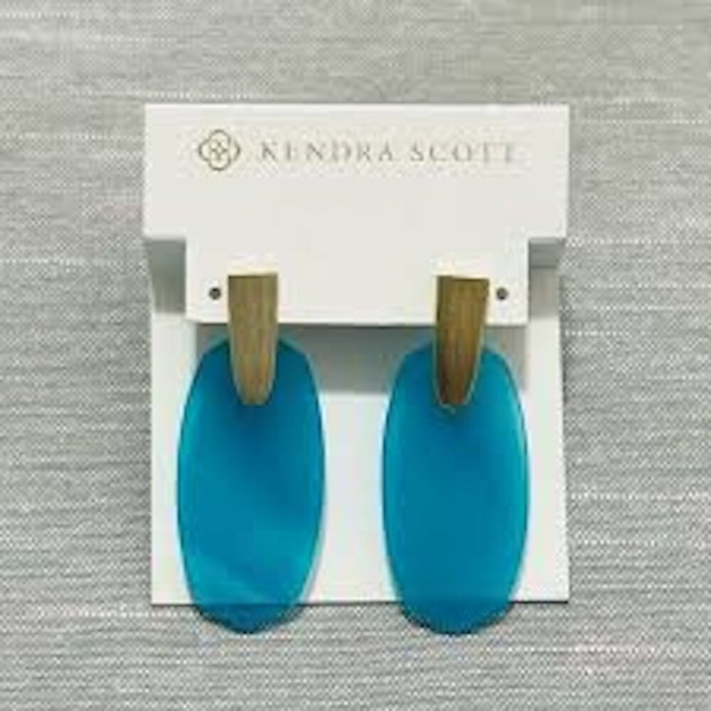 Kendra Scott Aragon Earrings in Aqua/Teal Agate, Drop/Dangle Style - Picture 3 of 4